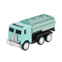 Teal alloy toy car with black cargo bed and dual white wheels