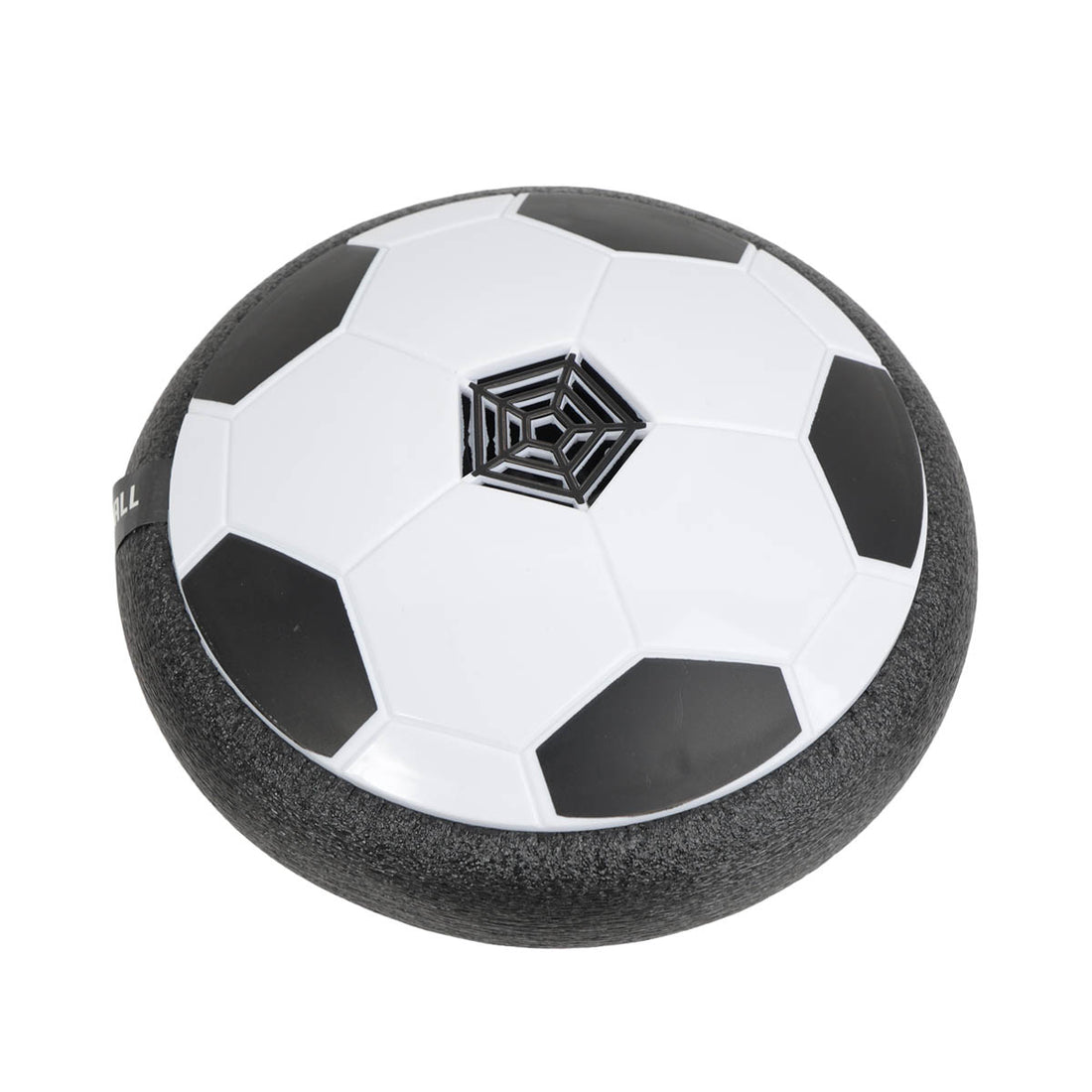 White soccer ball with black panels and central 3-LED light module