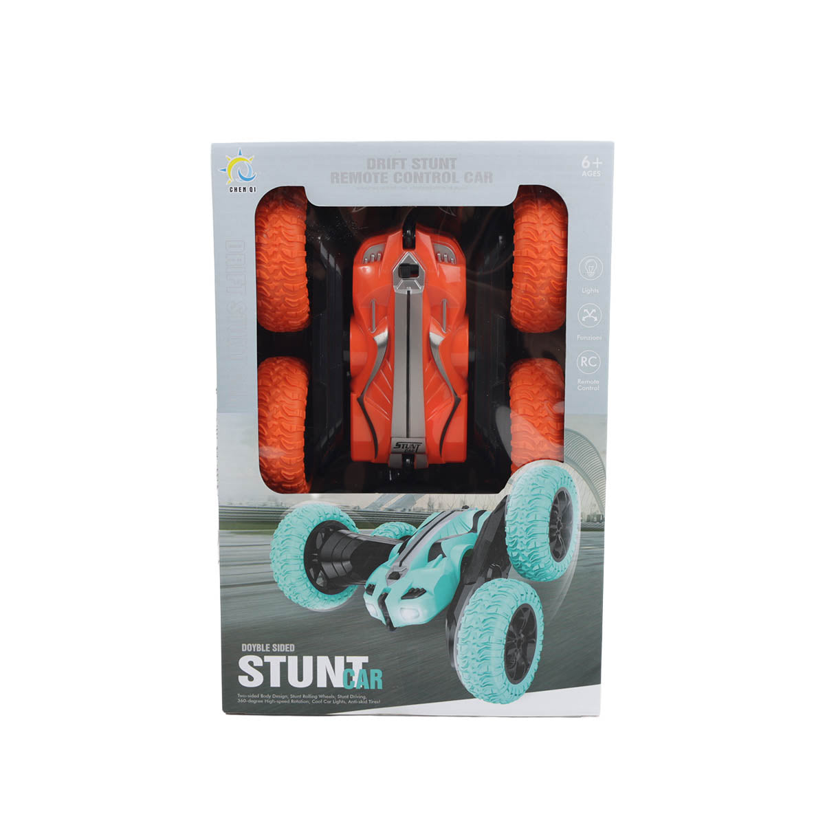 Orange boxed stunt four-wheel car with lights and remote control
