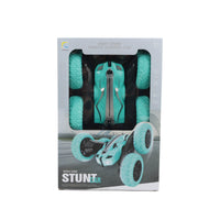 Turquoise boxed stunt four-wheel car with lights and remote control