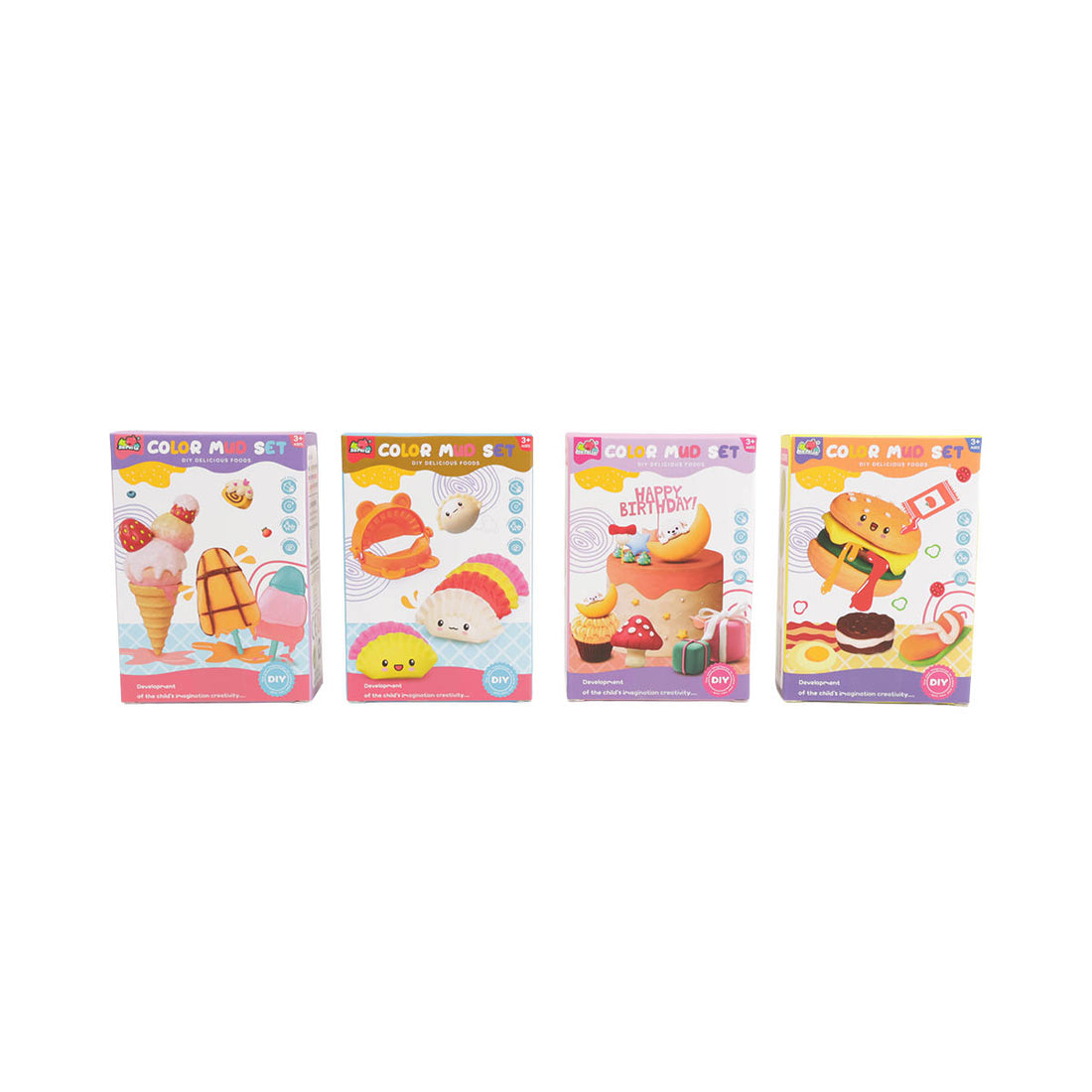 Play dough set in box with illustrated ice cream and dessert characters