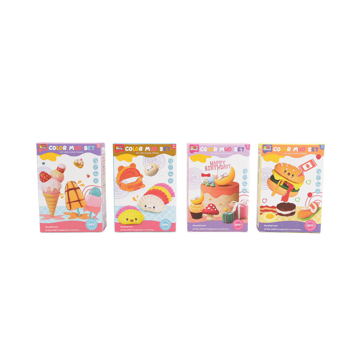 Play dough set in box with illustrated ice cream and dessert characters