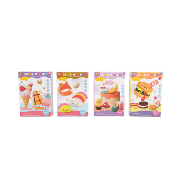 Play dough set in box with illustrated ice cream and dessert characters