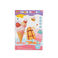 Play dough set in box with illustrated ice cream, waffle cone, and fruit treats