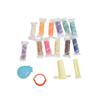 Set of mini rocket bottles and accessories: caps, fins, ring, and propeller pieces