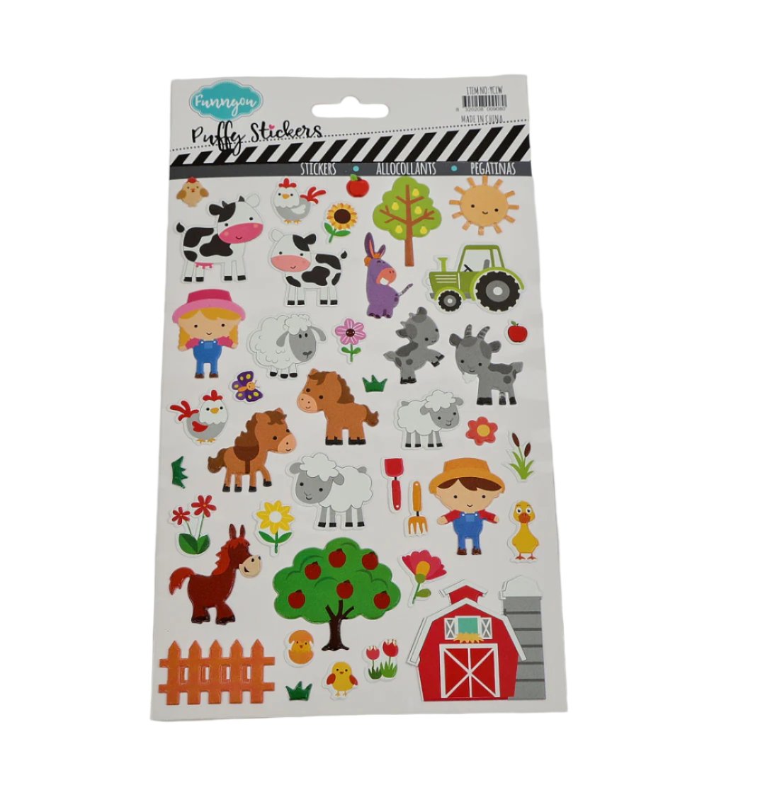 Kids Puffy Sticker Set – School, Vehicles, Food Themes 6