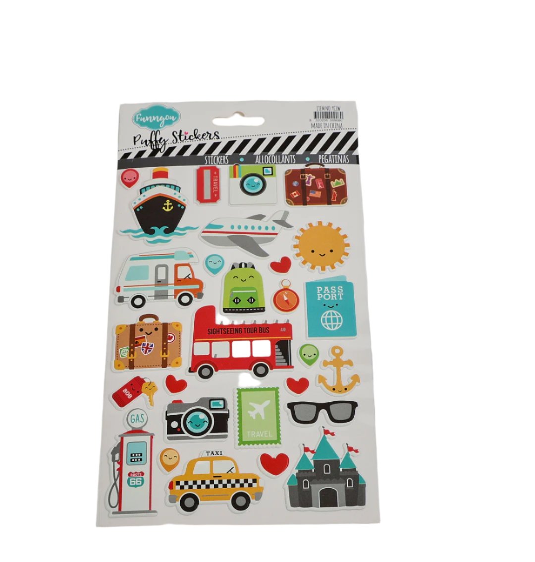 Kids Puffy Sticker Set – School, Vehicles, Food Themes 4