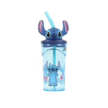 STITCH 3D figurine tumbler, 360 ml, clear blue cup with blue straw