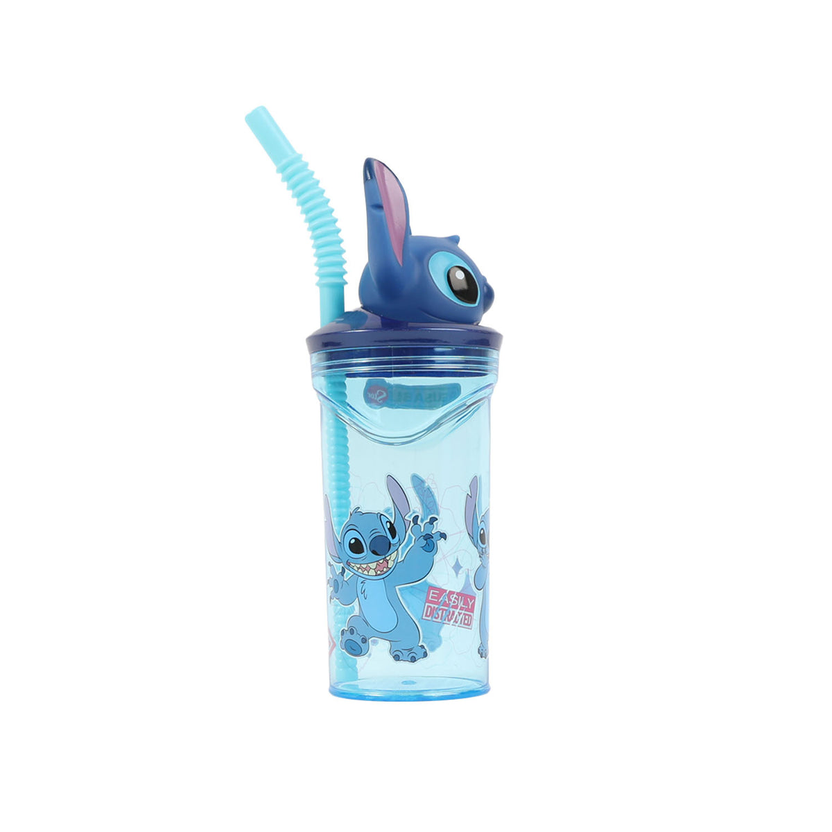 STITCH 3D figurine tumbler with blue straw and printed character, clear blue