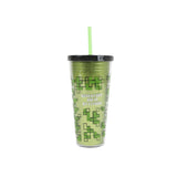 STRAW TUMBLER 685 ML MINECRAFT SQUARED PATTERN