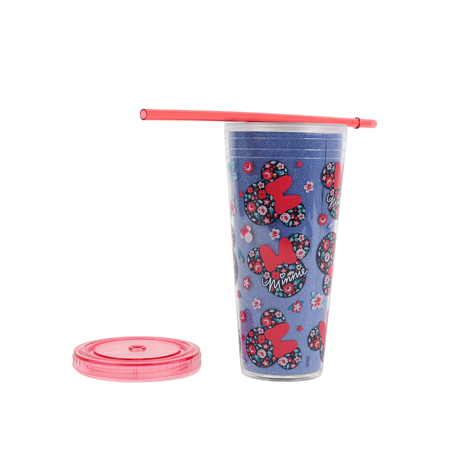 2- Minnie Mouse Floral Glitter Tumbler | 685ml Drink Cup