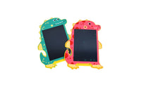 8.5-inch cartoon dinosaur writing boards, green and pink, angled views