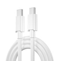 White PD charger with two USB-C connectors on attached cable