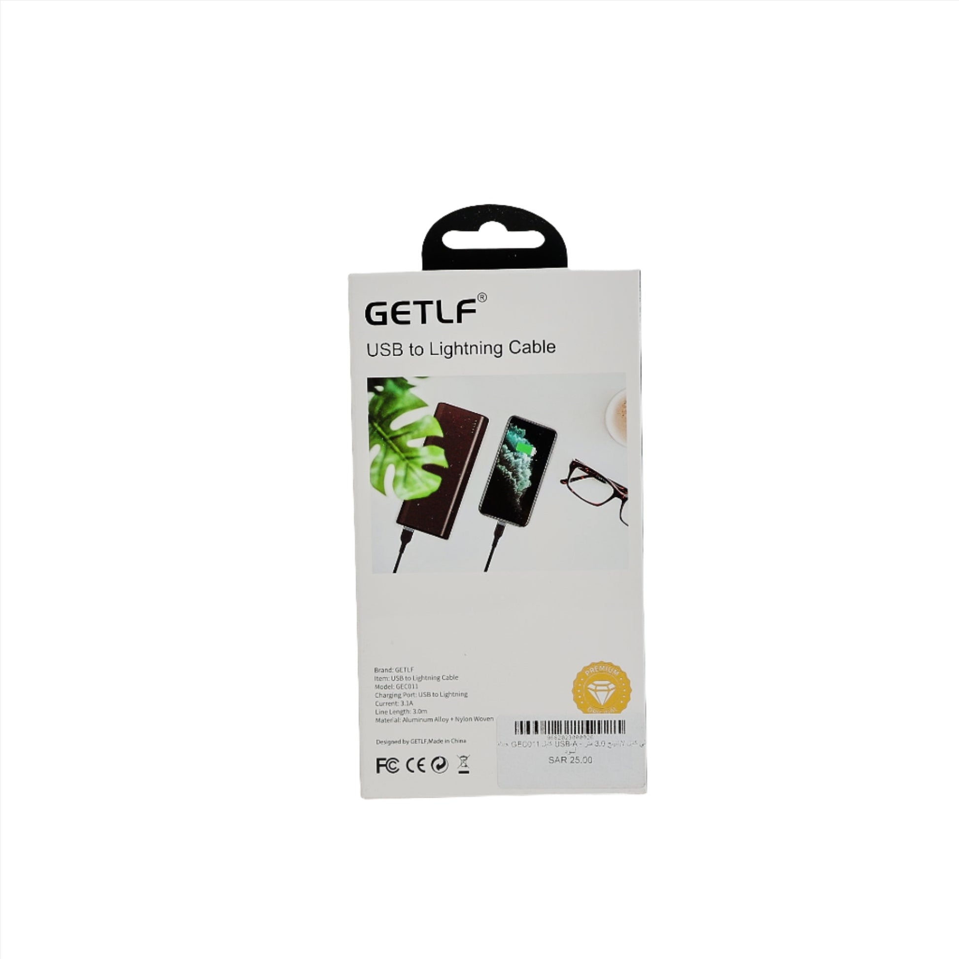كابل شحن GEC011 جيتلف  USB-A إلى لايتنينج 3 متر - أسود
