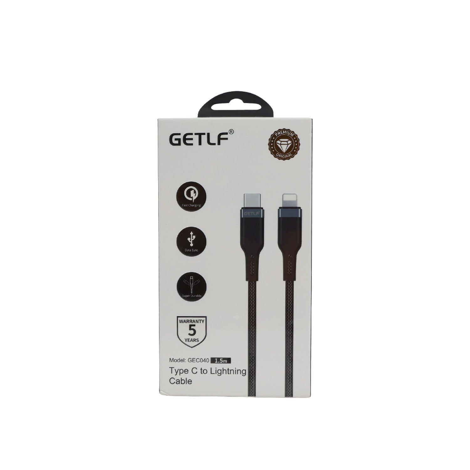 USB Type-C to Lightning data cable, black braided, with Lightning and USB-C ends