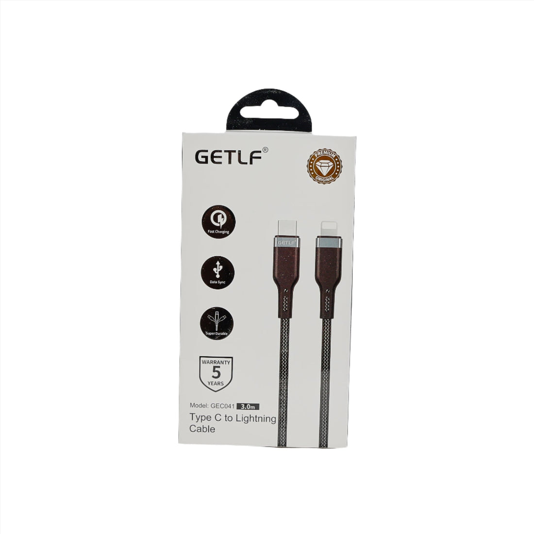 GETLF cable packaging for USB-C to Lightning, two-cable design