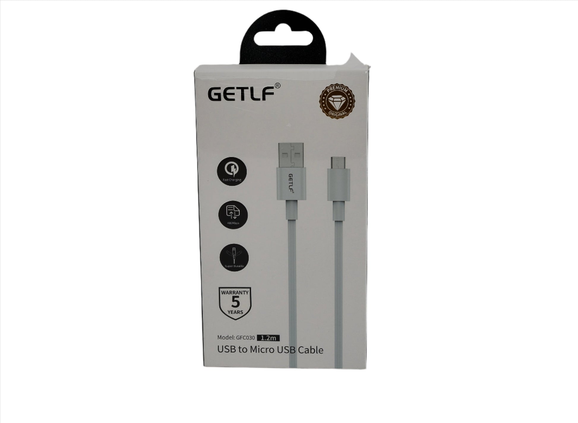 كابل GFC030 جيتلف USB-A إلى مايكرو بطول 1.2 متر - أبيض.