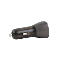 Dark gray dual-port car charger with USB-A and Type-C fast charge port