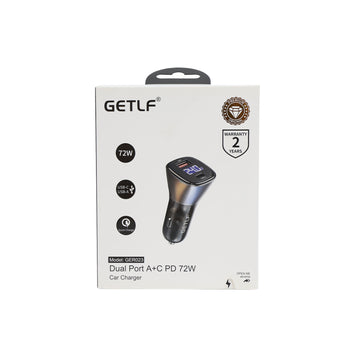 GETLF 72W dual-port car charger retail box, USB-A and USB-C PD