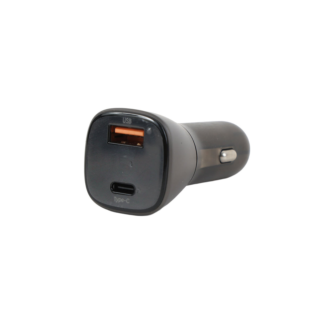 Car charger with USB-A and Type-C ports, dark gray housing