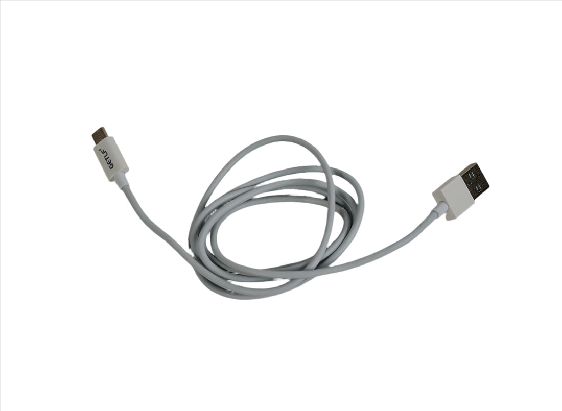 USB to Micro USB charging cable with gray cord and micro USB plug