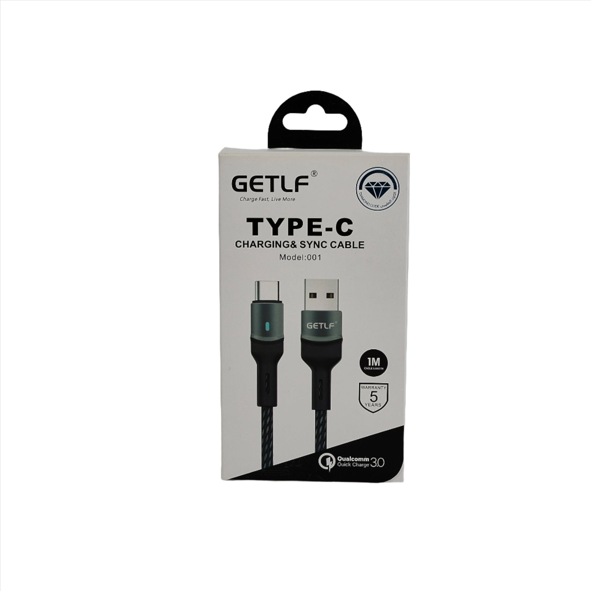 كابل USB إلى Type-C مضيء، بطول متر، أسود، 001typec.
