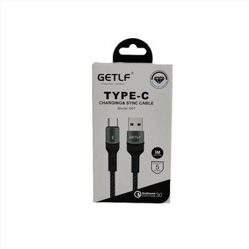 كابل USB إلى Type-C مضيء، بطول متر، أسود، 001typec.
