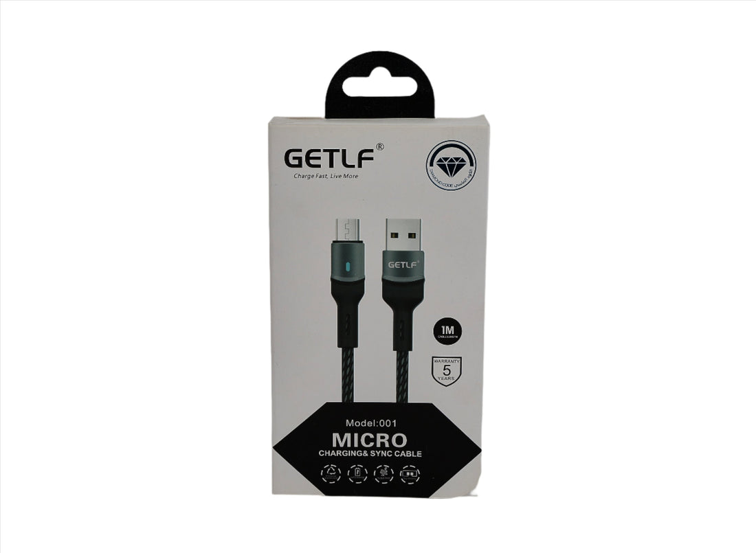 Micro USB charging sync cable pack with two USB-to-micro cables, GETLF brand
