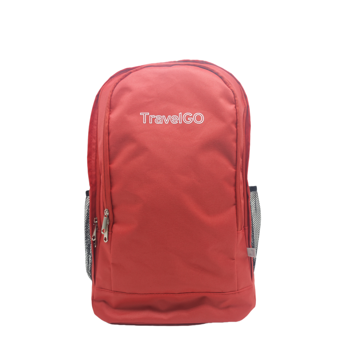 Red TravelGO backpack with front zip pocket and top handle