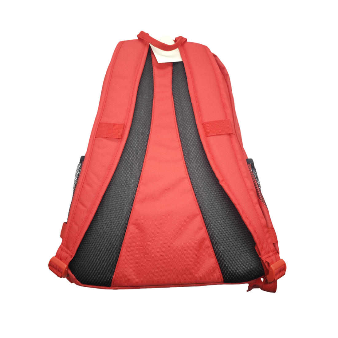 Red TravelGO backpack with padded shoulder straps and black back panel