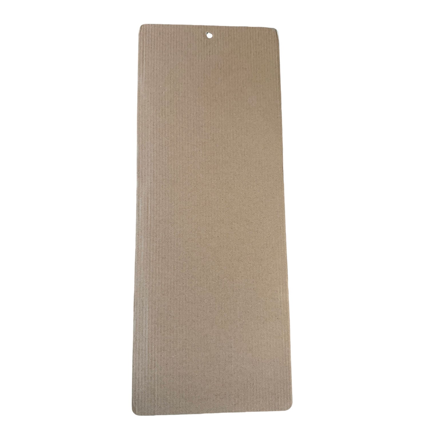 Rectangular beige fabric gift tag with a single hanging hole