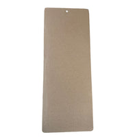 Rectangular beige fabric gift tag with a single hanging hole