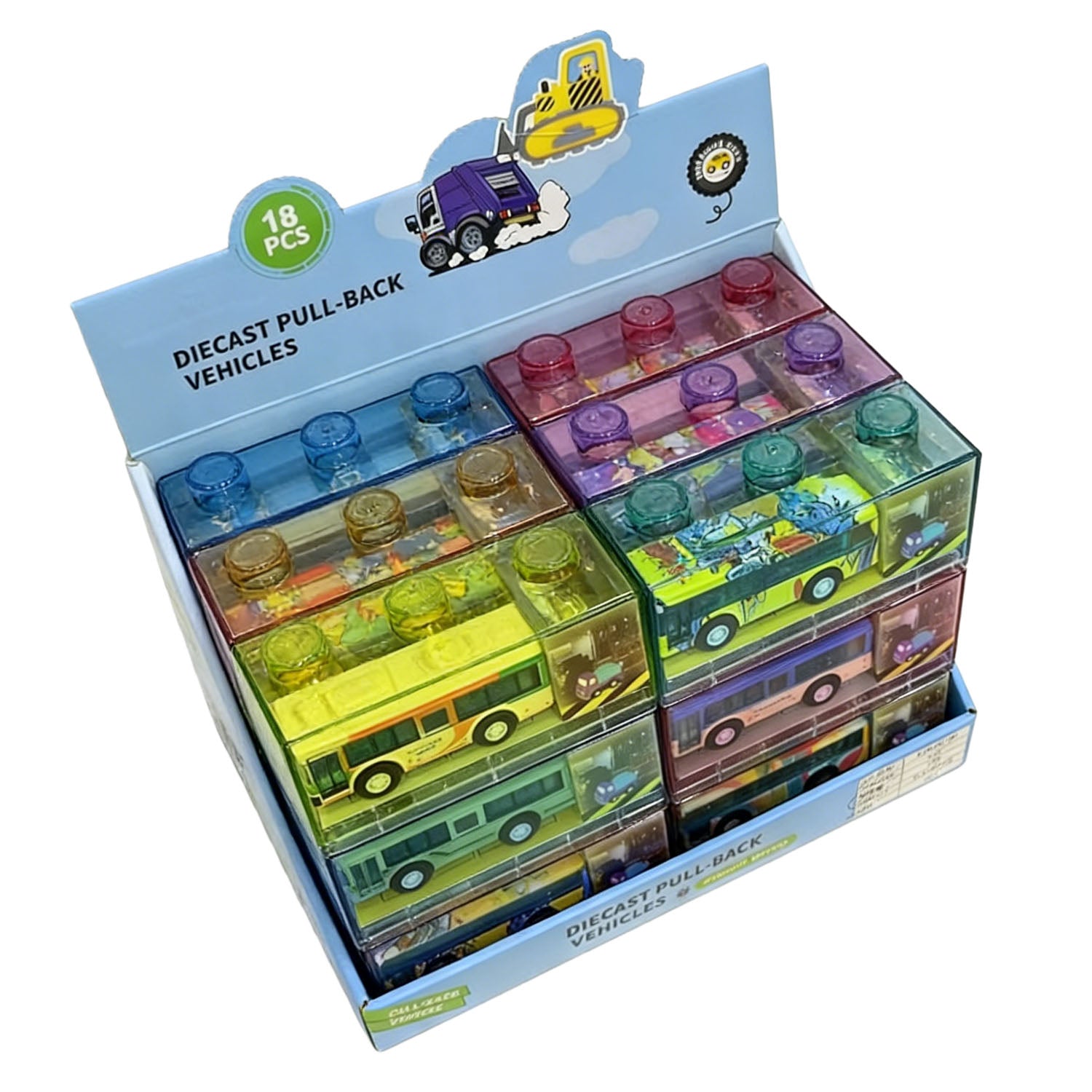 Diecast Pull-Back Vehicles Set for Kids, 18 Pieces 2