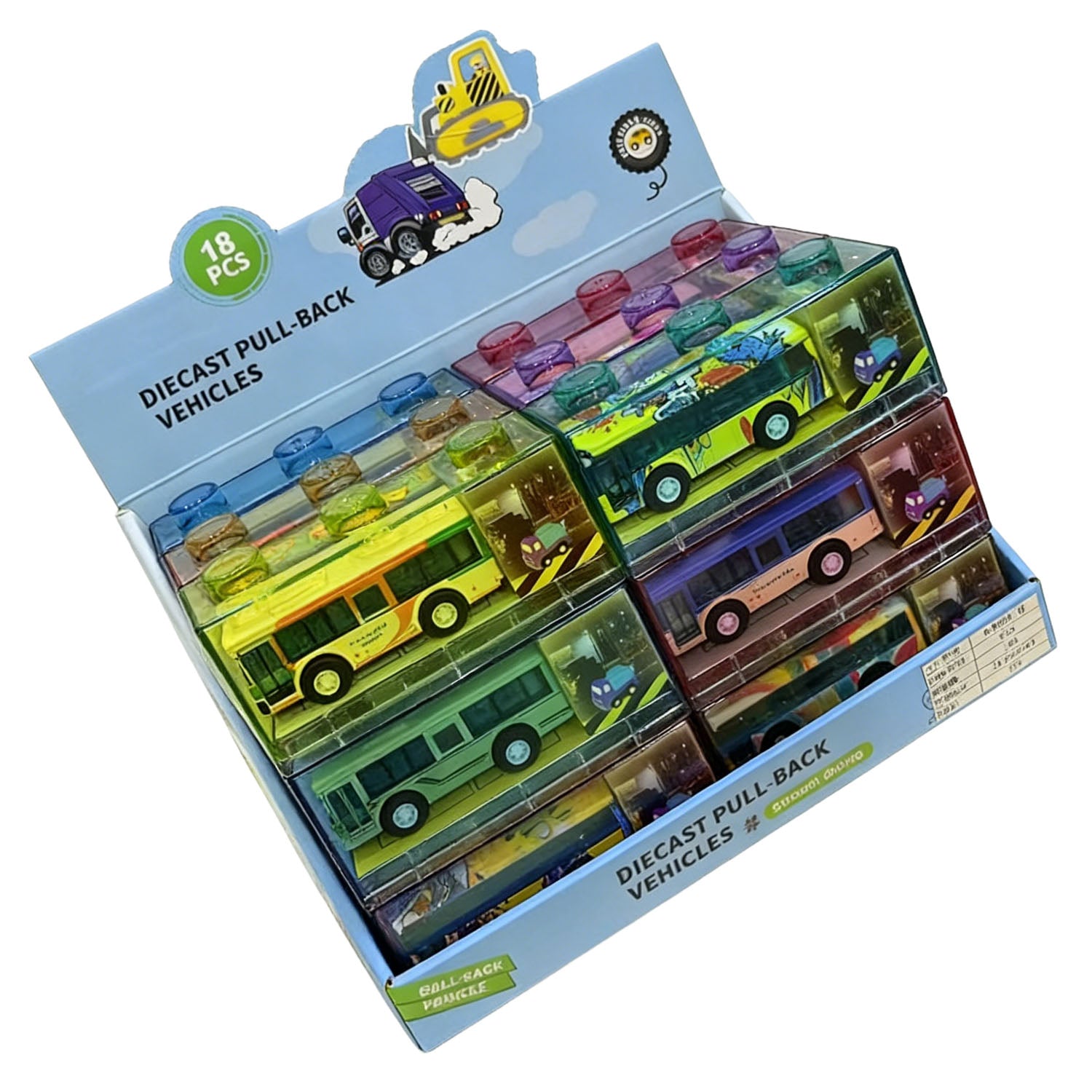 Diecast Pull-Back Vehicles Set for Kids, 18 Pieces 3