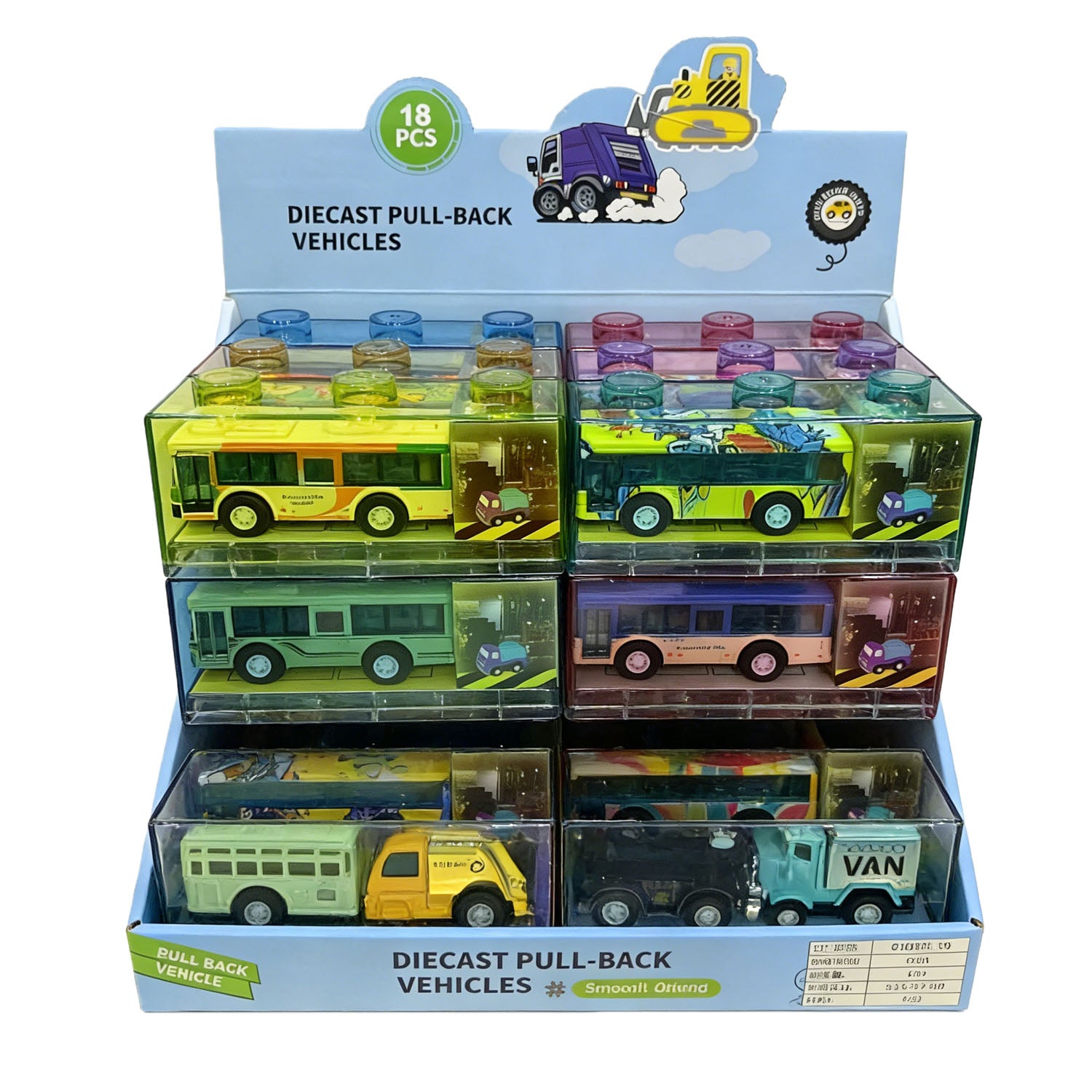 Diecast Pull-Back Vehicles Set for Kids, 18 Pieces 1