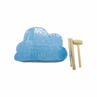 Cloud-shaped blue fossil with wooden excavation tools