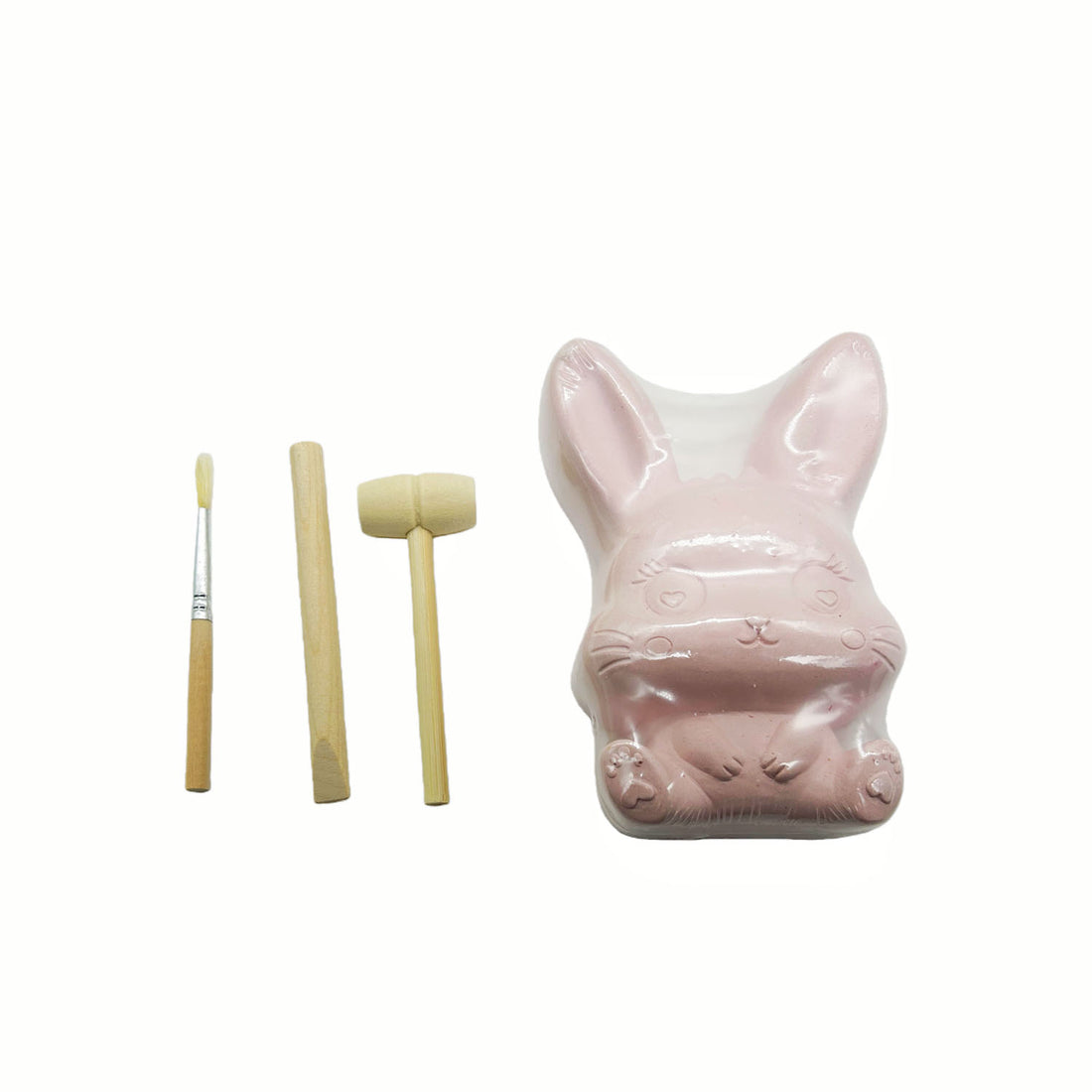 Pink rabbit fossil excavation kit with bunny mold and wooden tools