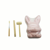 Pink rabbit fossil excavation kit with bunny mold and wooden tools