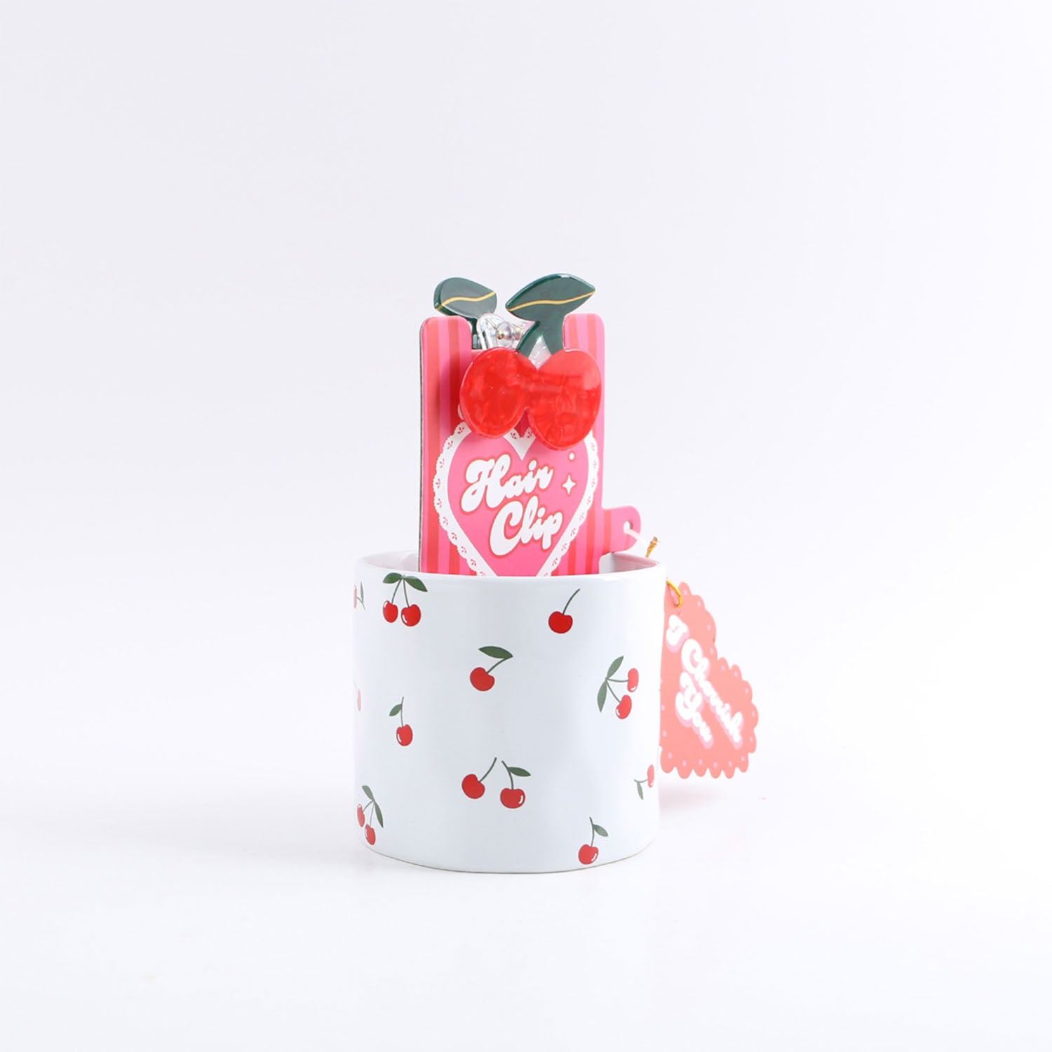 Ceramic Cup with Cherry Print, Hair Clip and Socks 3