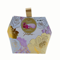 Bath and body gift set gift box with floral print and satin ribbon handle