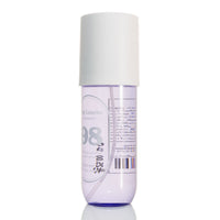 240ml body mist bottle with white cap and translucent light purple liquid