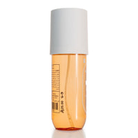 240 ml body mist bottle with amber liquid and white cap, side label visible