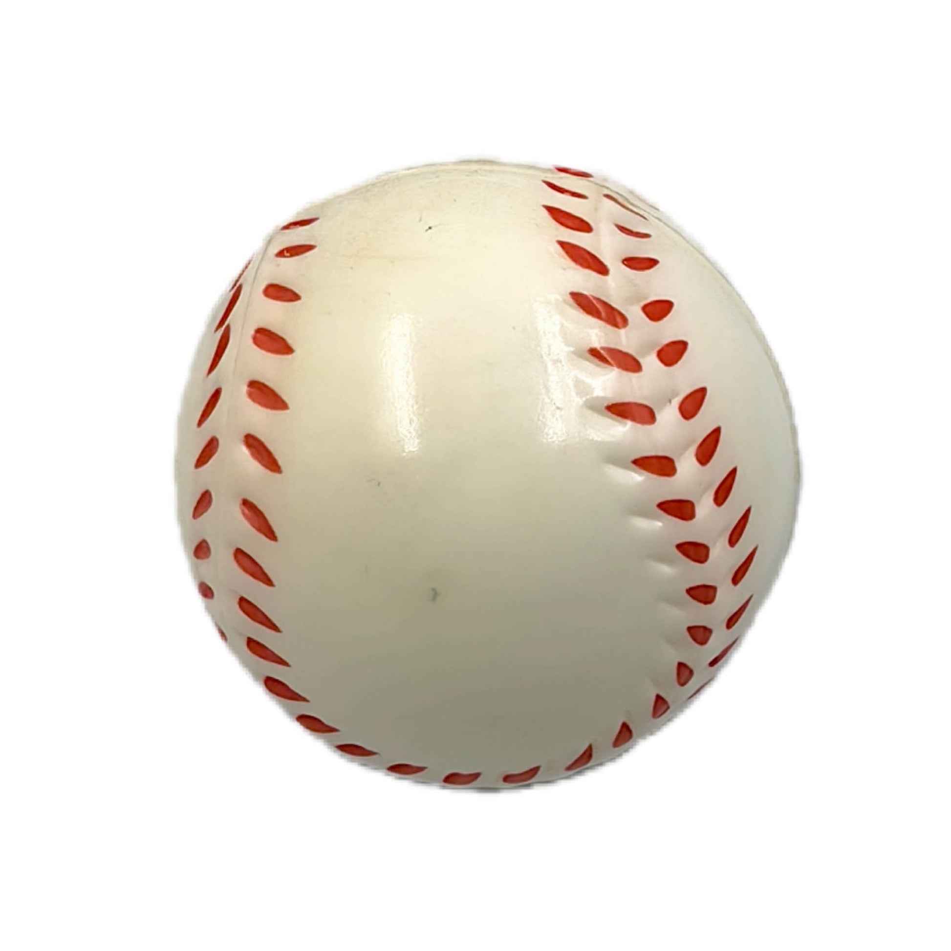 Cream bouncy ball with red baseball-style stitched pattern