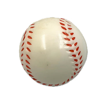 Cream bouncy ball with red baseball-style stitched pattern