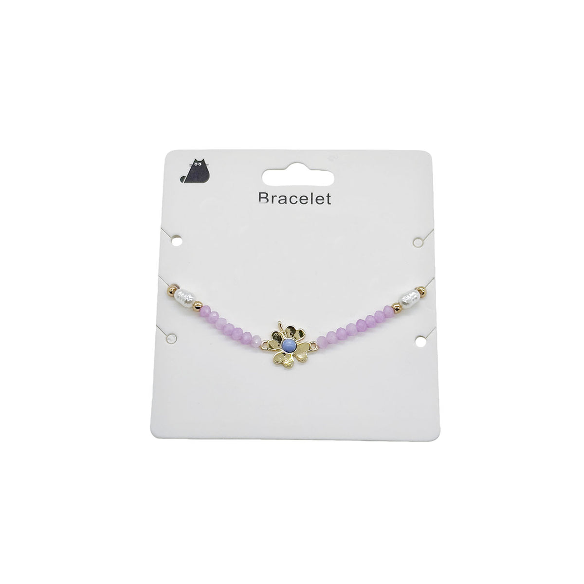 Purple Beaded Bracelet with Four-Leaf Clover Charm