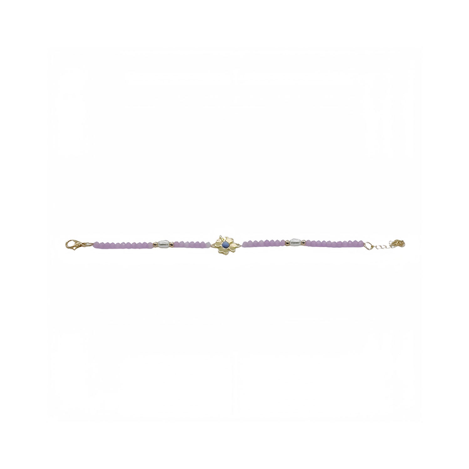 Purple Beaded Bracelet with Four-Leaf Clover Charm