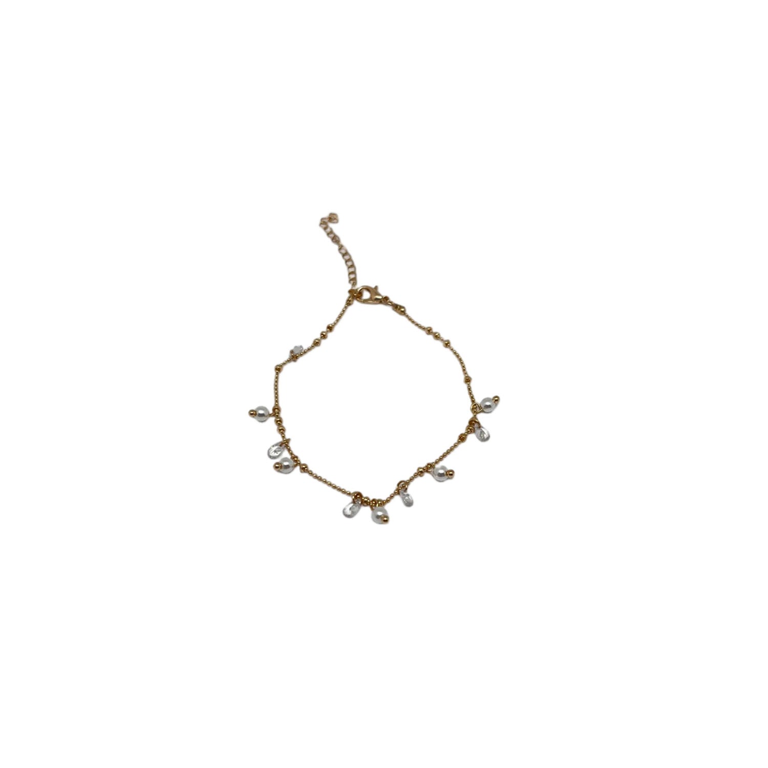 Gold-tone Bracelet with Pearls and Clear Beads