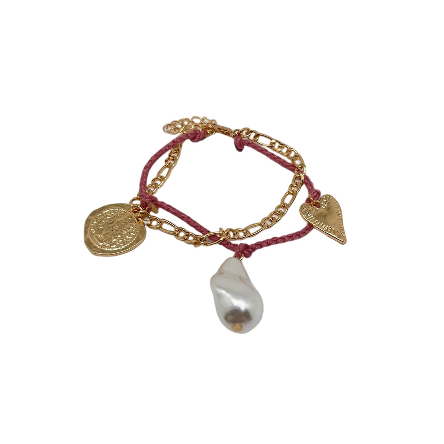 Pearl Charm Bracelet with Gold Chain