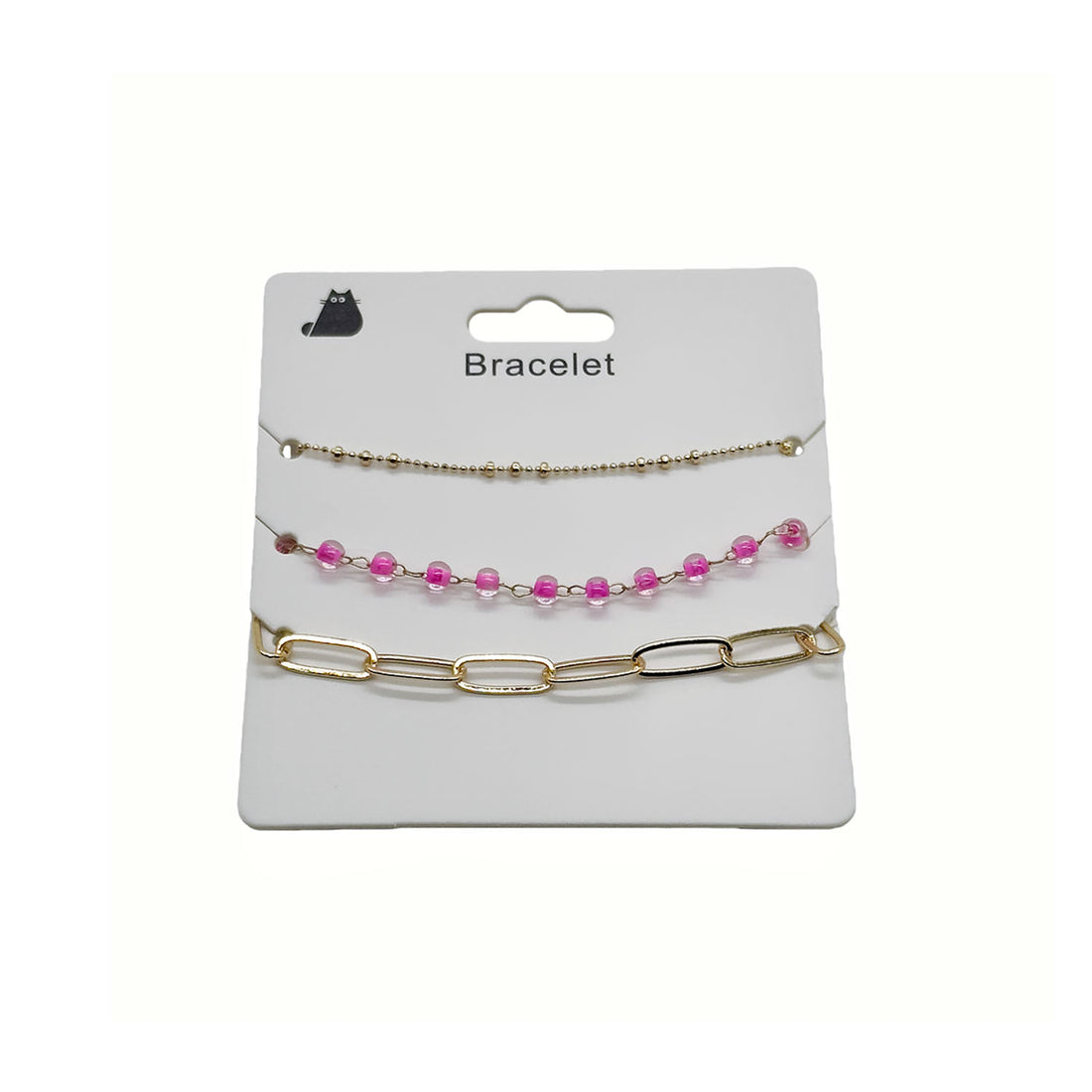Gold-tone bracelet with pink beads and chain link segments