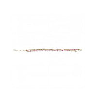 Gold-tone bracelet with pink bead rows and slim chain band